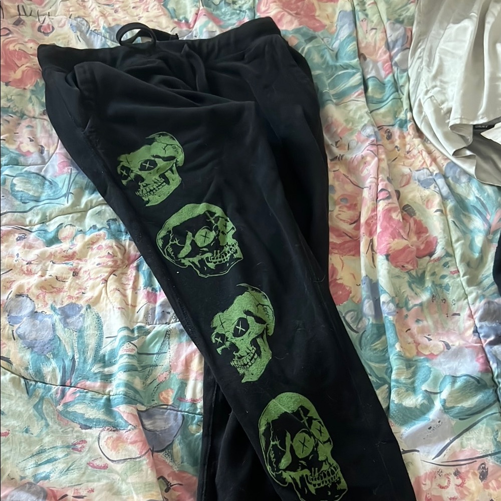 Black Joggers with Green Skull Design BLACK CRAFT CULT